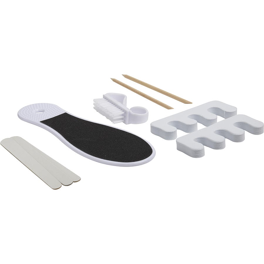 Spa Accessories 8 Pieces Pedicure Set With Foot File & Nail Brush & Cuticle Sticks(2) & Emery Boards( 2) & Toe Separators(2) - White