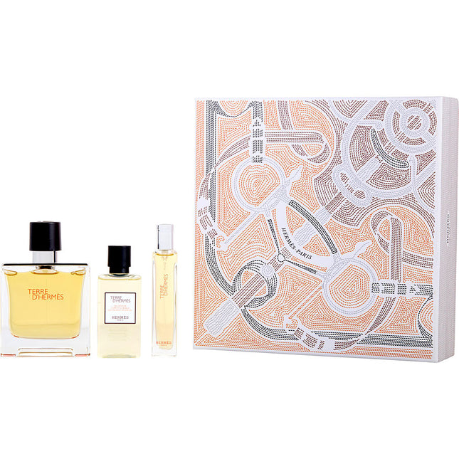 Terre D'hermes By Hermes Parfum Spray 2.5 Oz & All Over Shower Gel 1.35 Oz & Parfum Spray 0.5 Oz Mini