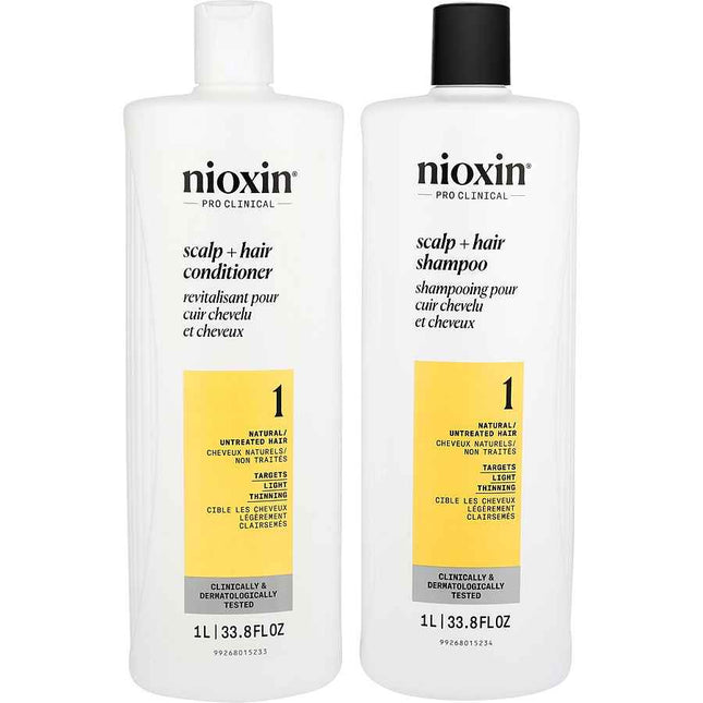 Nioxin System 1 Scalp Therapy Conditioner And Cleanser Shampoo For Natural Hair With Light Thinning Liter Duo