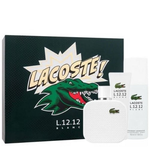 Eau De Lacoste L.12.12. Blanc 3 Piece Gift Set for Men - Masionstore