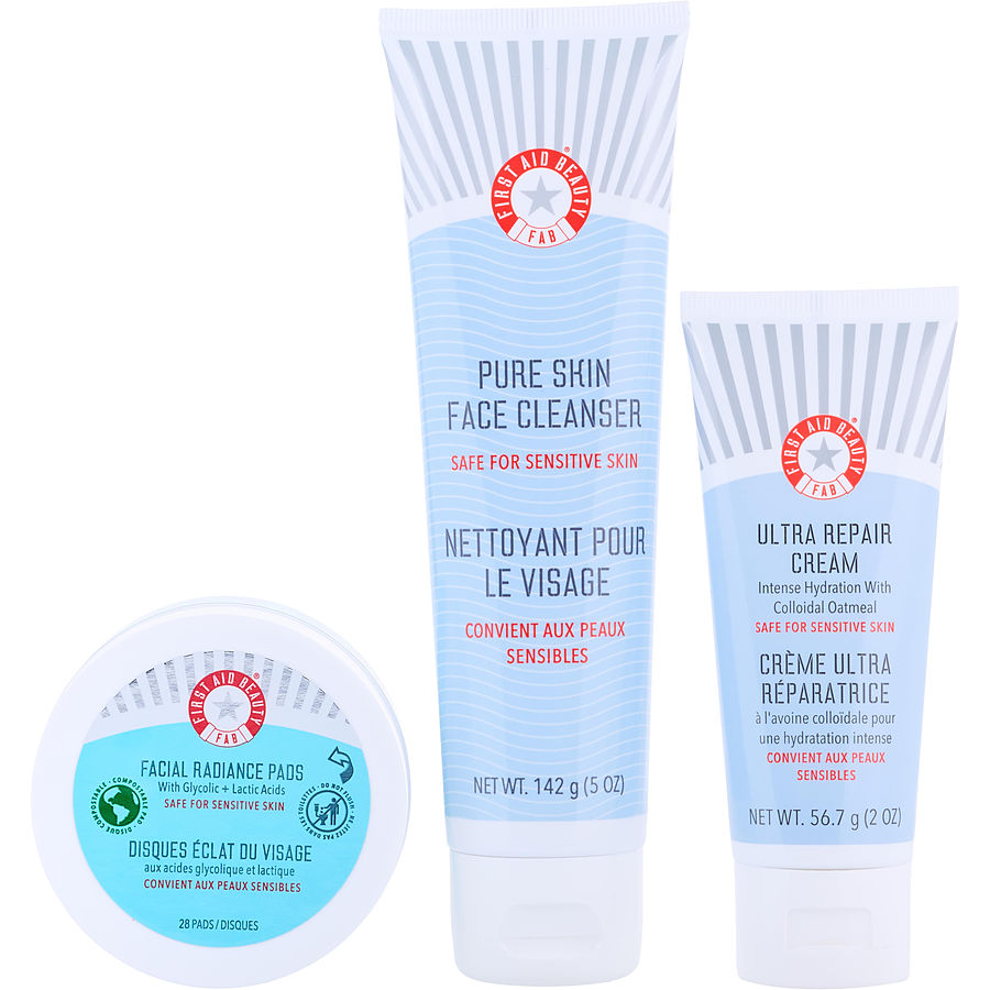 Fab Faves Kit - Facial Radiance Pads 28 Pads + Ultra Repair Cream 2 Oz + Face Cleanser 5 Oz --3 Pcs First Aid Beauty
