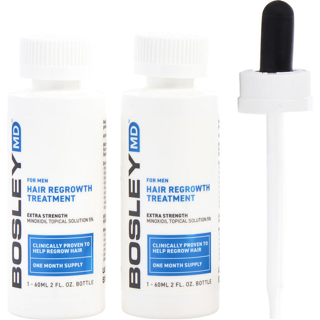 Bosley Bosleymd Men's Hair Regrowth Treatment For Men Extra Strength Minoxidil 5% Topical Solution - Two Month Supply 2- Bottles (Dropper) 2 oz