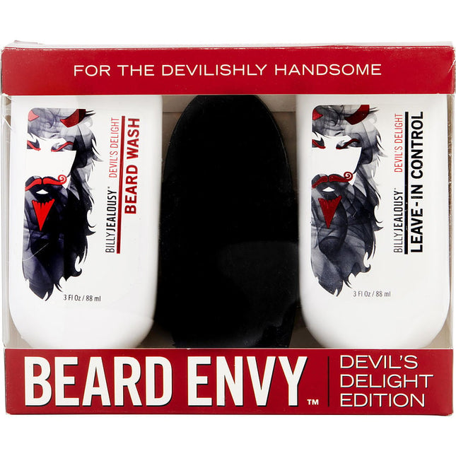 Beard Envy Devil's Delight Edition Set: Beard Wash + Leave-in Control + Boar Bristle Brush --2x88ml/3oz + Brush