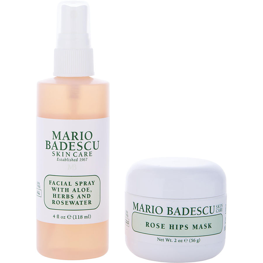 Mario Badescu Rose Mask & Mist Duo Set: Facial Spray With Aloe, Herbs And Rosewater 120ml + Hips 60ml --2pcs