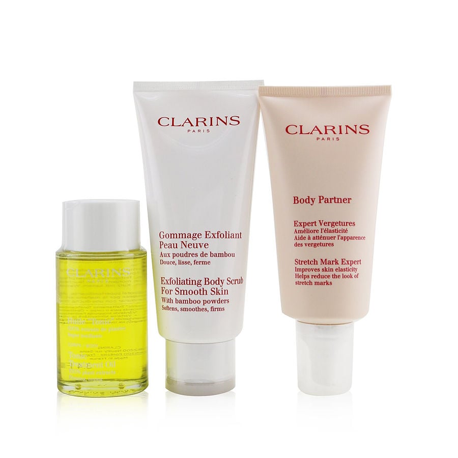 A Beautiful Pregnancy Set: Body Partner 175ml+ Exfoliating Body Scrub 200ml+ Body Treatment Oil-tonic 100ml  --3pcs Clarins