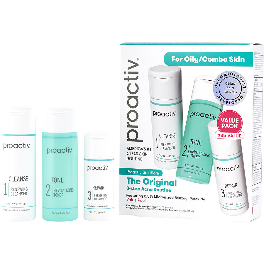 Proactiv 3-Step Acne Treatment (60 Days) - Renewing Cleanser 120ml + Revitalizing Toner Repairing 60ml --3pcs