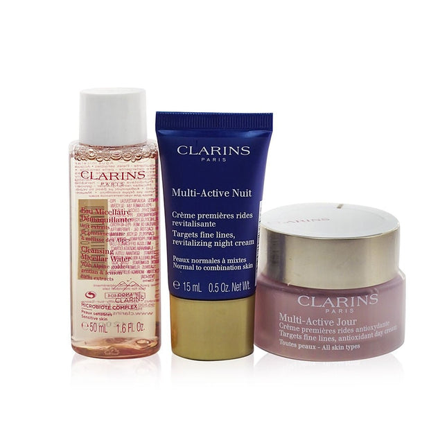 Multi-active Collection: Day Cream 50ml+ Night Cream 15ml+ Cleansing Micellar Water 50ml+ Bag  --3pcs+1bag Clarins