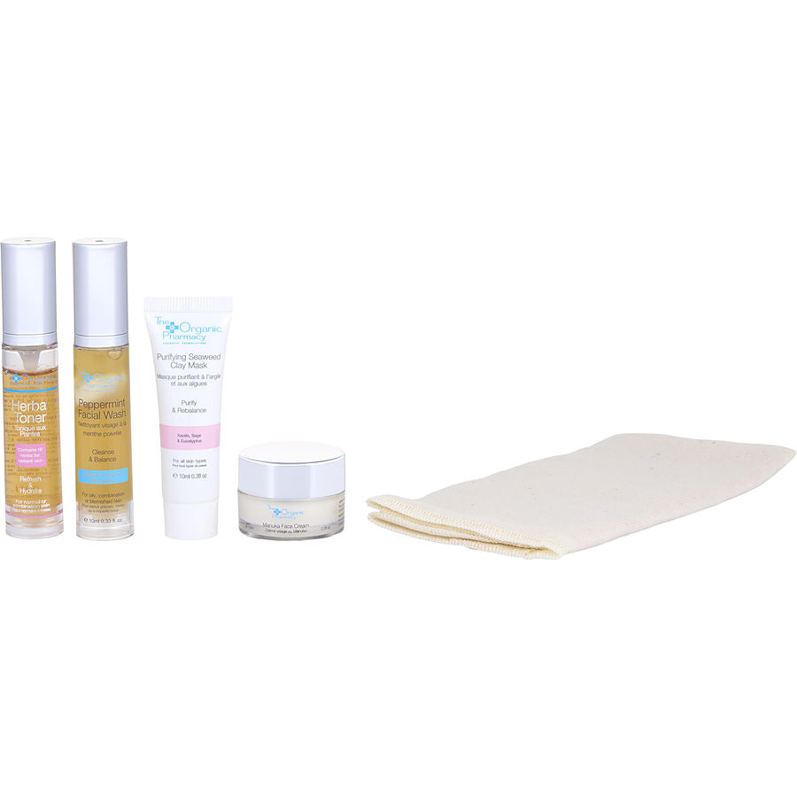 The Organic Pharmacy Clear Skincare Set: Face Wash 10ml + Clay Mask Cream Toner Cloth --5pcs