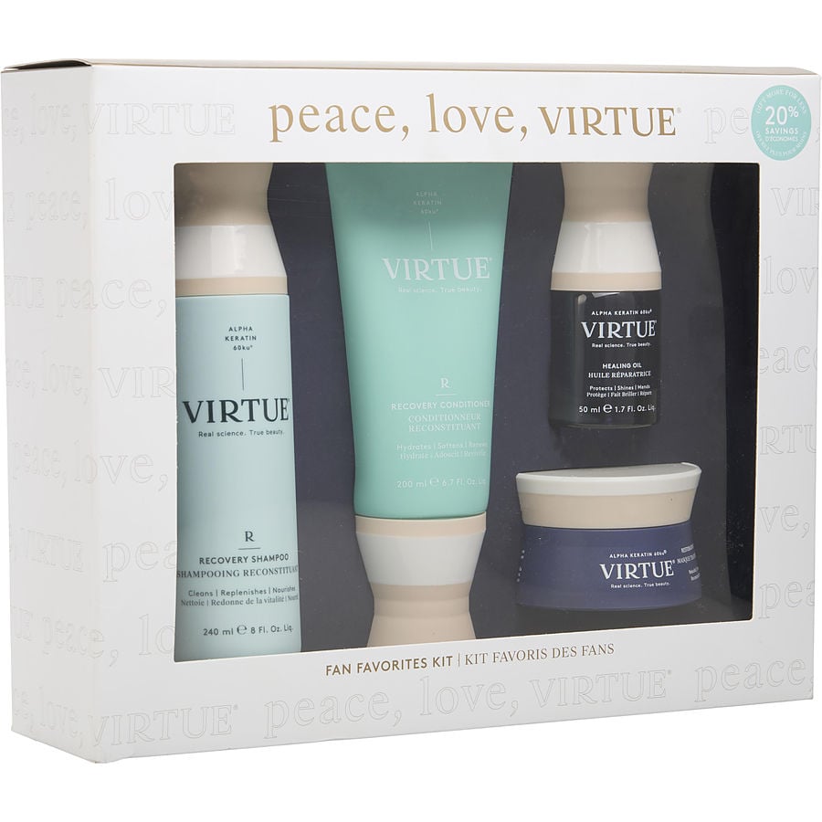Fan Favorites Kit- Shampoo 8 Oz & Conditioner 6.7 Oz & Healing Oil 1.7 Oz & Treatment Mask 1.7 Oz Virtue