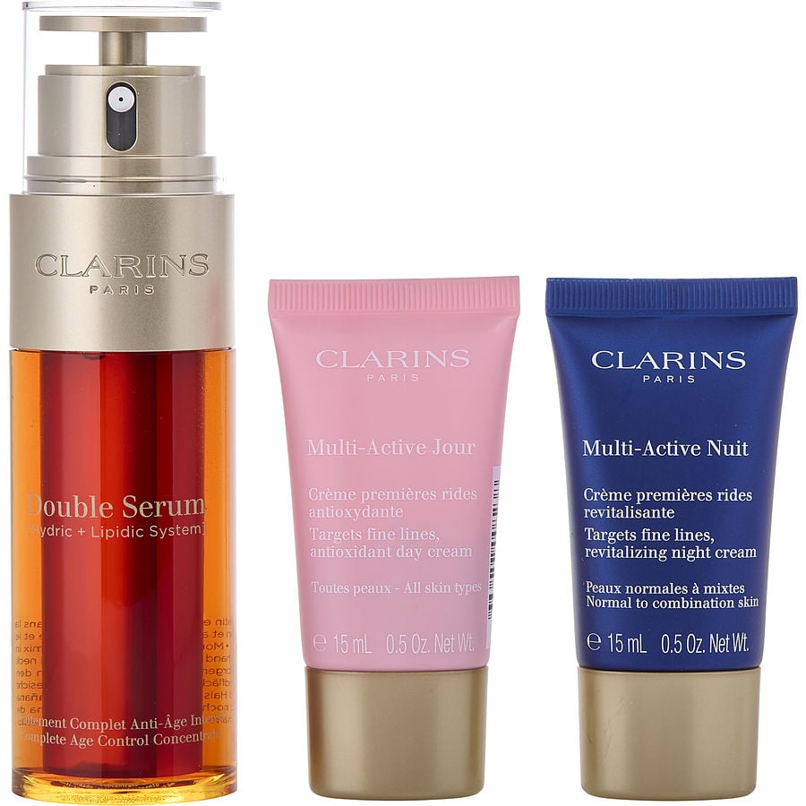Double Serum 50ml + Multi-active Day Cream Ast 15ml + Multi-active Night Cream N/c 15ml + Double Serum Eye Sachet 0.9ml --4pcs Clarins