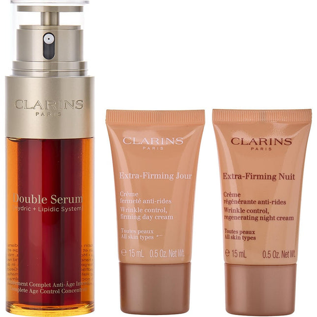 Double Serum 50ml + Extra-firming Day Cream Ast 15ml + Extra-firming Night Cream Ast 15ml + Double Serum Eye Sachet 0.9ml --4pcs Clarins