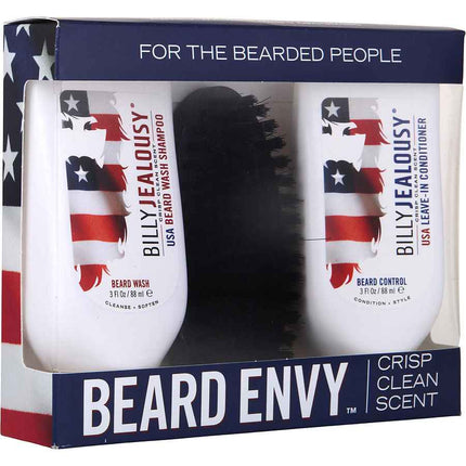 Beard Envy Kit Crisp Clean Scent: Usa Beard Wash Shampoo + Usa Beard Control Conditioner + Reinforced Boar Bristle Brush --2x88ml/3oz + Brush