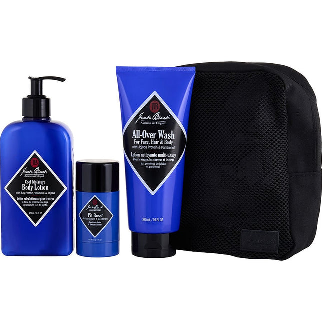 Clean & Cool Body Basics Kit: All-over Wash For Face, Hair & Body 10 Oz + Pit Boss Antiperspirant & Deodorant 2.75 Oz + Cool Moisture Body Lotion 16 Oz +sustainable Bag--4 Pcs Jack Black