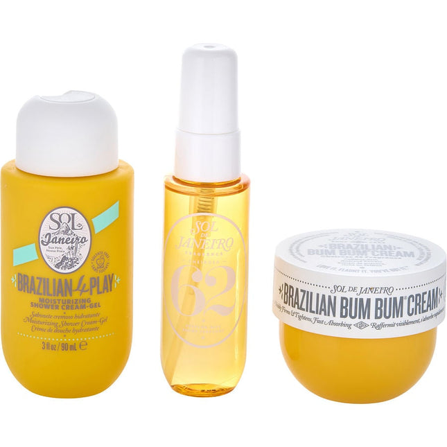 Bum Bum Jet Set: Brazilian Bum Bum Cream 1.7oz + Brazilian 4 Play Moisturizing Shower Cream-gel 3oz & Brazilian Crush Cheirosa 62 Hair & Body Mist 1oz Sol De Janeiro