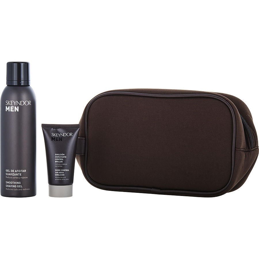 Skeyndor Men Facial Care Kit: Smoothing Shaving Gel 150ml + Shine Contol 24h Aqua Emulsion 50ml --2pcs+Bag