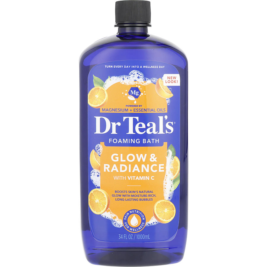 Dr. Teal's Foaming Bath With Pure Epsom Salt Glow & Radiance Vitamin C Citrus Essential Oils 1000ml/34oz