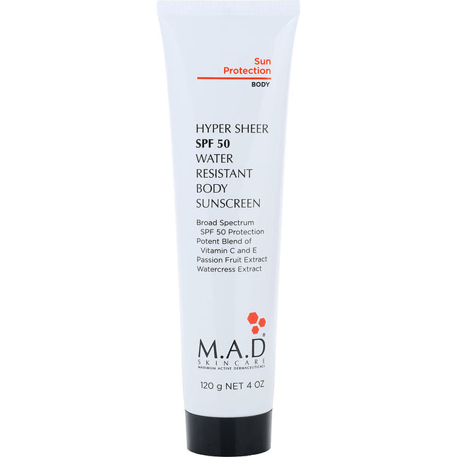 M.A.D. Skincare Body Care: Hyper Sheer Spf 50 Water Resistant Sunscreen 120ml/4oz