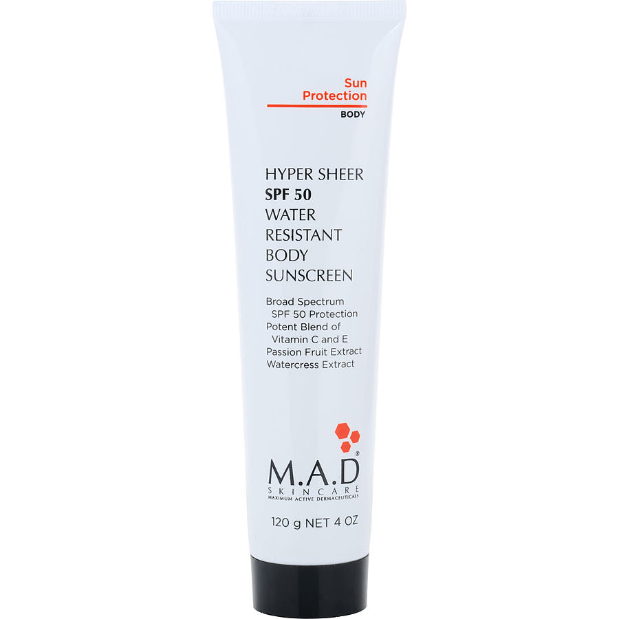 M.A.D. Skincare Body Care: Hyper Sheer Spf 50 Water Resistant Sunscreen 120ml/4oz