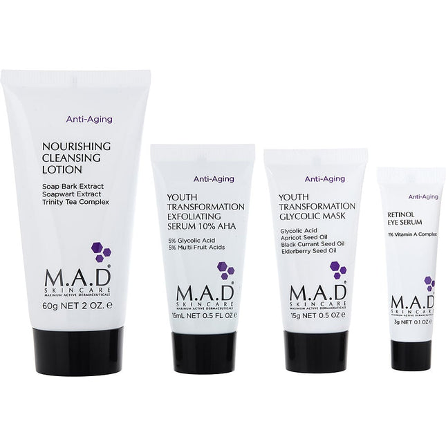 Discover Anti-aging: Cleansing Lotion 60ml + Exfoliating Serum 14.7g + Glycolic Mask 14.7g + Retinol Eye Serum 7.3g --4pcs