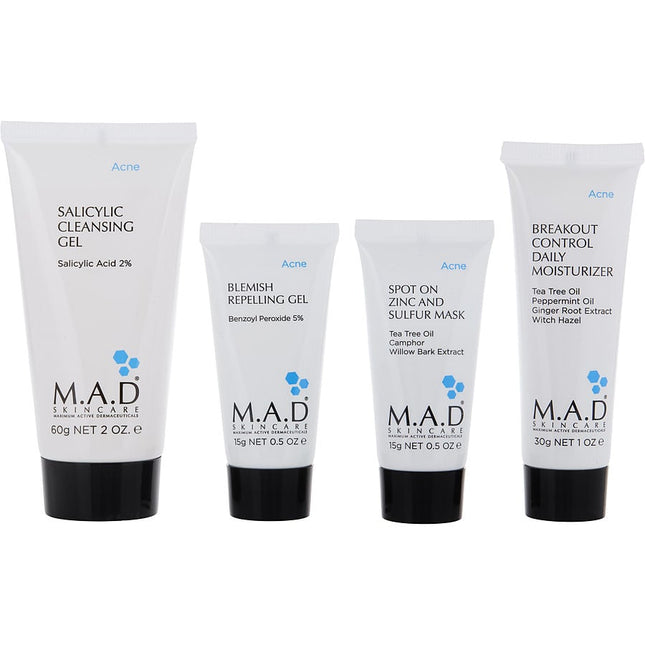 Discover Breakout Control: Repelling Oil 15g + Zinc & Sulfur Mask 15g + Cleansing Gel 60g + Daily Moisturizer 30g --4pcs M.a.d. Skincare