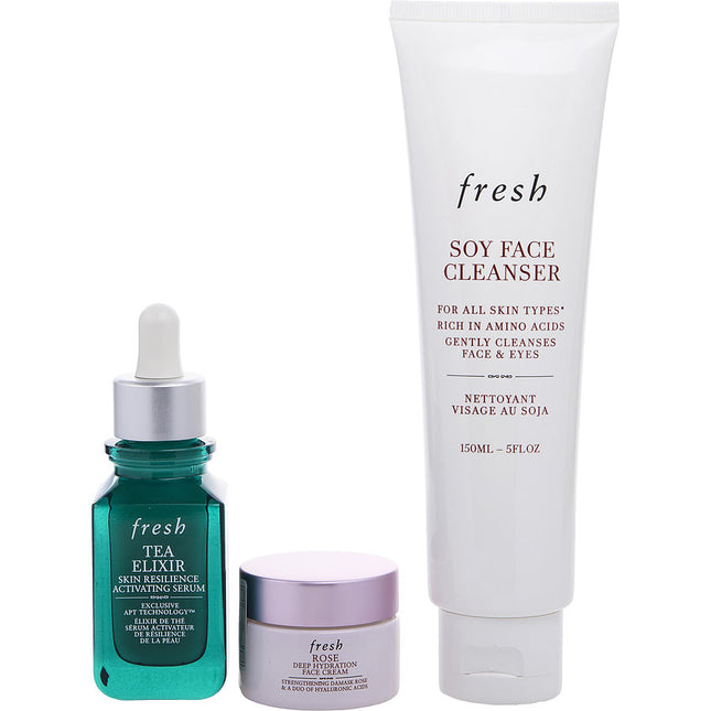 Fresh Hydration Boost Trio Set: Soy Cleanser 150ml + Tea Elixir 30ml Rose Face Cream 15ml --3pcs