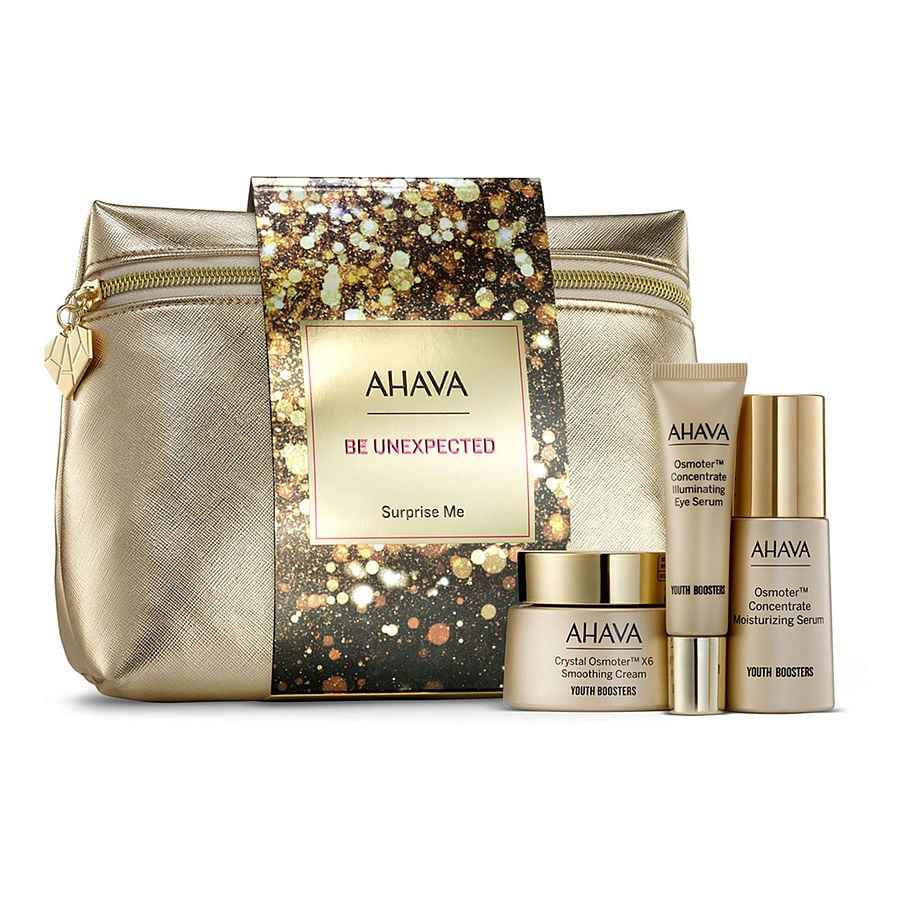 Ahava Be Unexpected Surprise Me Set: Ostomer Contentrate Moisturizing Serum 30ml + Illumnating Eye 15ml Crystal Smoothing Cream 50ml Extreme Day 3ml --4pcs