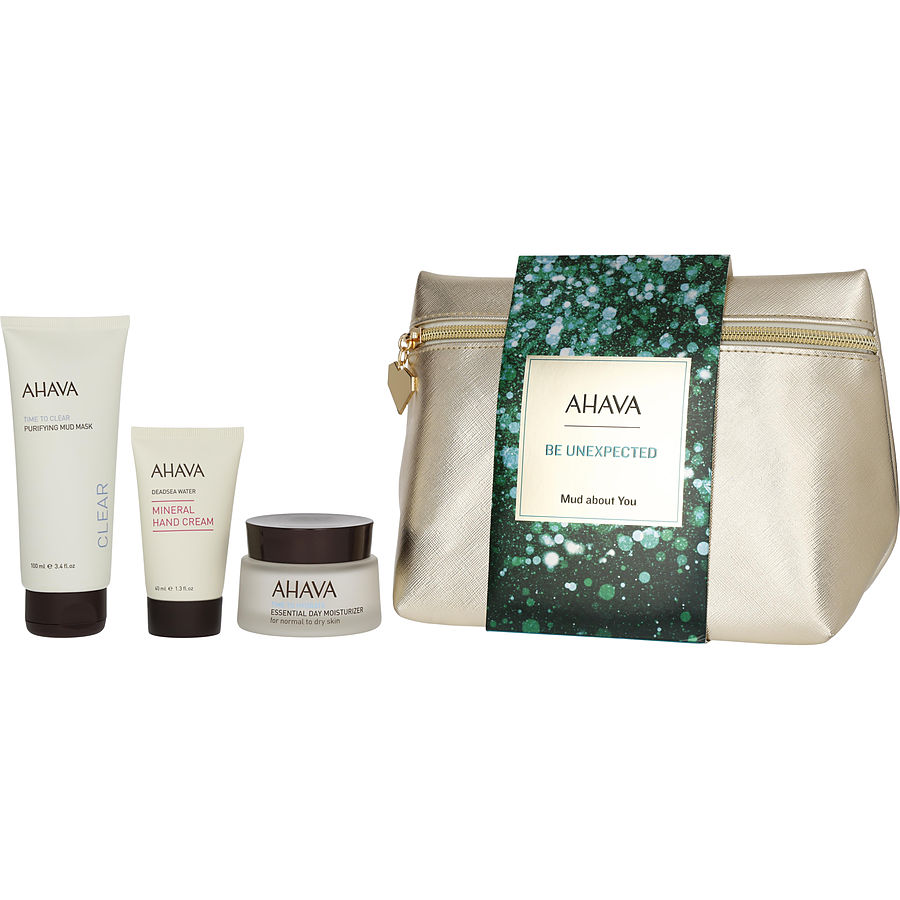 Ahava Be Unexpected Mud About You Set: Time To Hydrate Essential Day 50ml+ Clear Purifying Mask 100ml + Deadsea Water Mineral Hand Cream 40ml --3pcs
