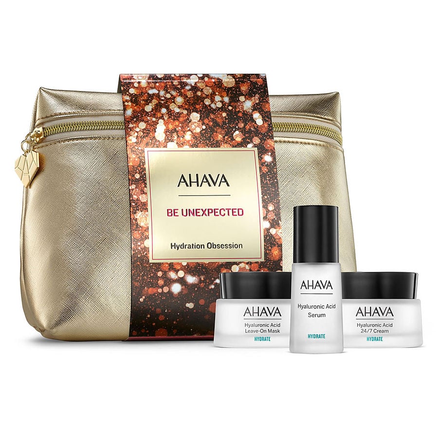 Ahava Be Unexpected Hydration Obsession Set: Hyaluronic Acid Leave-On Mask 50ml + Serum 30ml 24/7 Cream Crystal Osmoter X6 0.5ml --4pcs