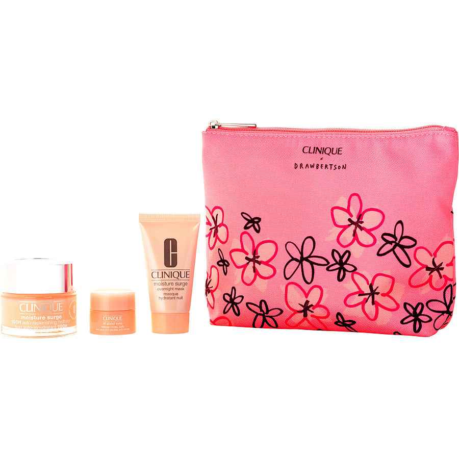 Clinique Moisture Surge Megastars Set: 100h Auto-Repleneshing Hydrator 50ml + Overnight Mask 30ml All About Eyes 5ml --3pcs+Bag