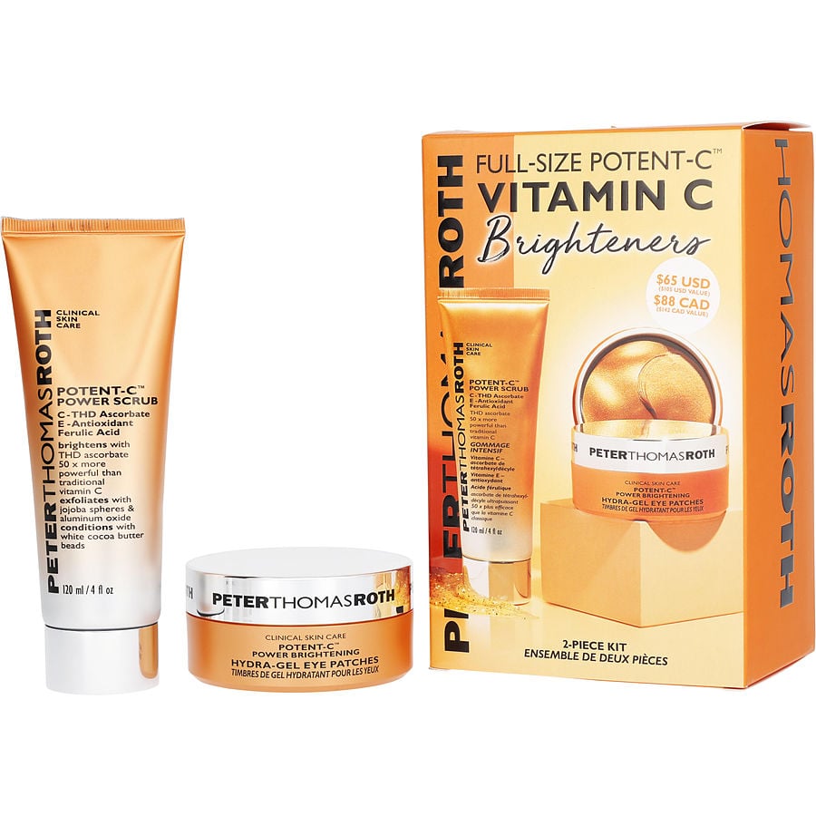 Full-size Potent-c Vitamin C Brighteners Kit: Power Scrub 120ml + Hydra-gel Eye Patches 30ct --2pcs Peter Thomas Roth
