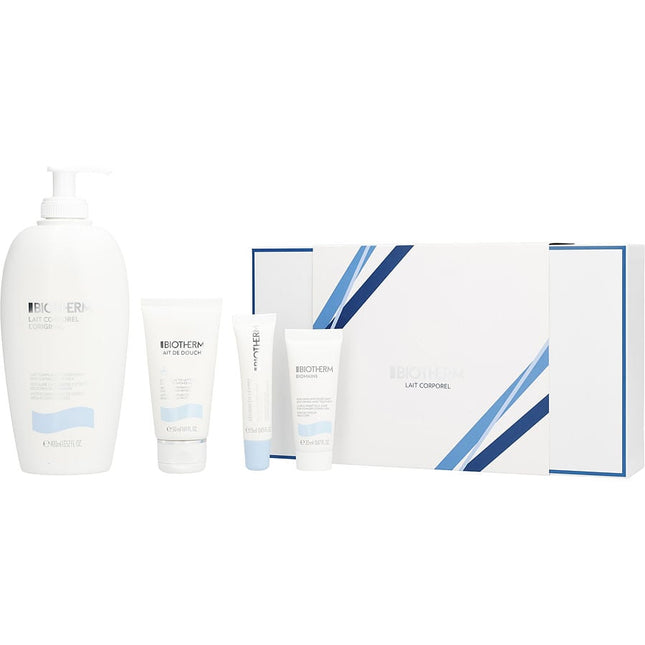 Lait Corporel Set - Lait Corporel Anti-drying Body Milk 400ml + Lait De Douche Cleansing Shower Milk 50ml + Biomains Hand & Nail Treatment 20ml + Lip Balm 0.43oz  --4pcs Biotherm