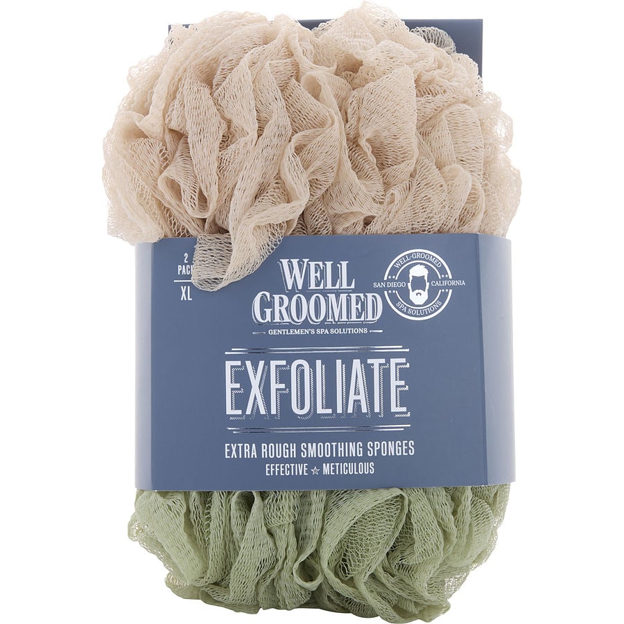 Spa Accessories Exfoliate Extra Rough Smoothing Sponges 2 Pack - Mens 2pk Jumbo Rough Net Sponges - Beige/Sage Green