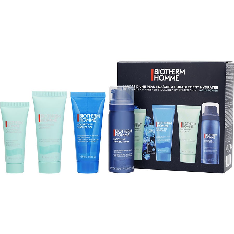 Aquapower Recruitment Set: Aquapower Advanced Gel 20ml + Aquafitness Shower Gel 40ml + Aquapower Cleanser 40ml + Homme Shaving Foam 48g --4pcs Biotherm