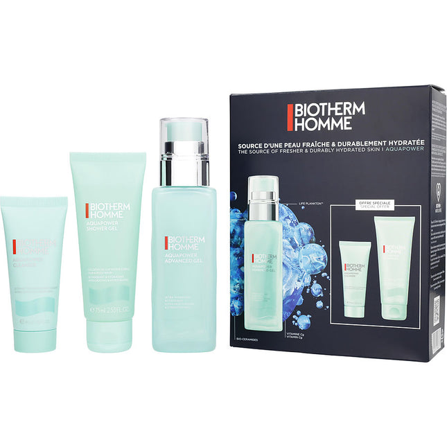 Homme Aquapower Prestige Set: Aquapower Shower Gel 75ml + Aquapower Advanced Gel 75ml + Aquapower Cleanser 40ml --3pcs Biotherm