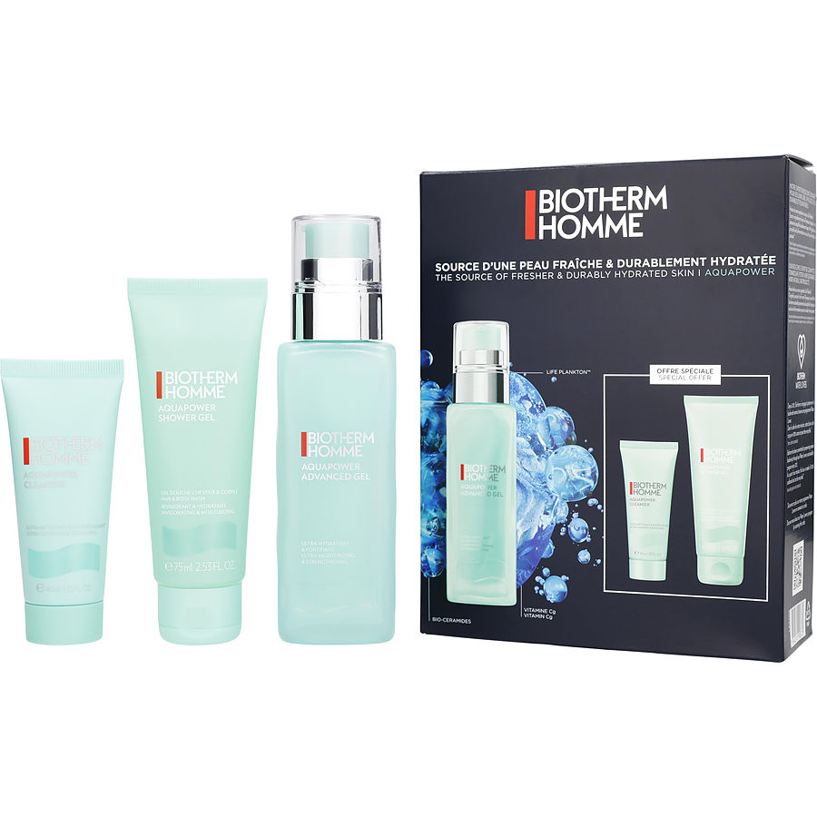 Homme Aquapower Prestige Set: Aquapower Shower Gel 75ml + Aquapower Advanced Gel 75ml + Aquapower Cleanser 40ml --3pcs Biotherm