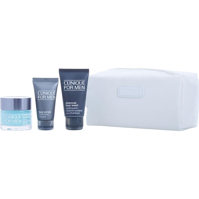 Great Skin For Him Set: Maximum Hydrator 72-h Auto-replenishing Hydrator 1.7oz + Charcoal Face Wash 1.7oz + Face Scrub 1oz --4pcs+bag