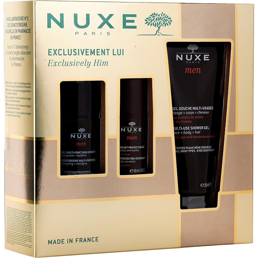 Nuxe Exclusively Him: Moisturizing Gel 50ml + Multi-Use Shower 200ml Deodorant 24h Protection --3pcs