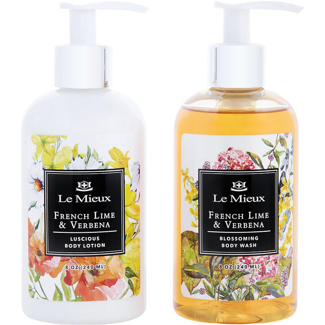 French Lime And Verbena Body Essentials Set:  Body Lotion 8oz + Body Wash 8oz --2pcs Le Mieux