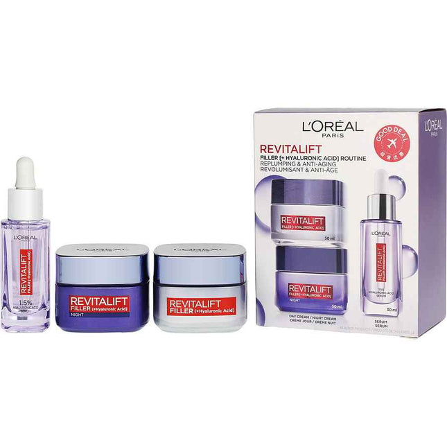 L'Oreal Revitalift Filler [+ Hyaluronic Acid] Routine Set: Day Cream 50ml/1.7oz + Night Serum 30ml/1.0oz --3pcs