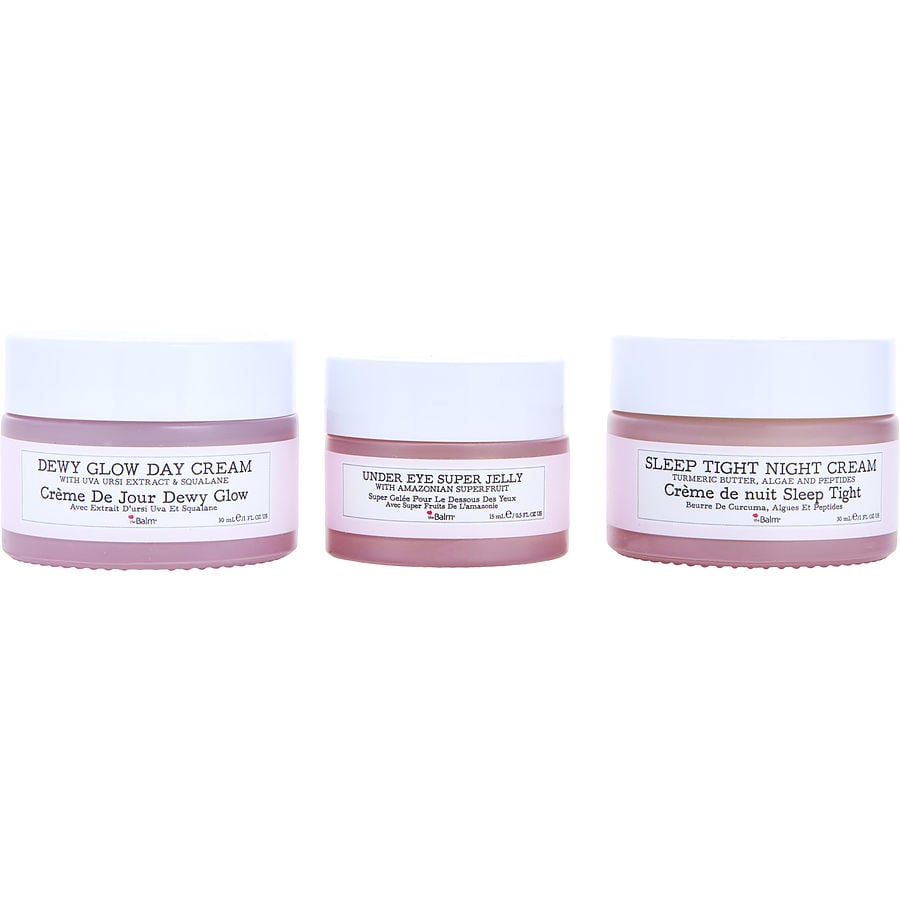 Day To Night Glowing Skin Trio: Dewy Glow Day Cream 1oz + Under Eye Super Jelly 0.5oz + Sleep Tight Night Cream 1oz --3pcs Thebalm