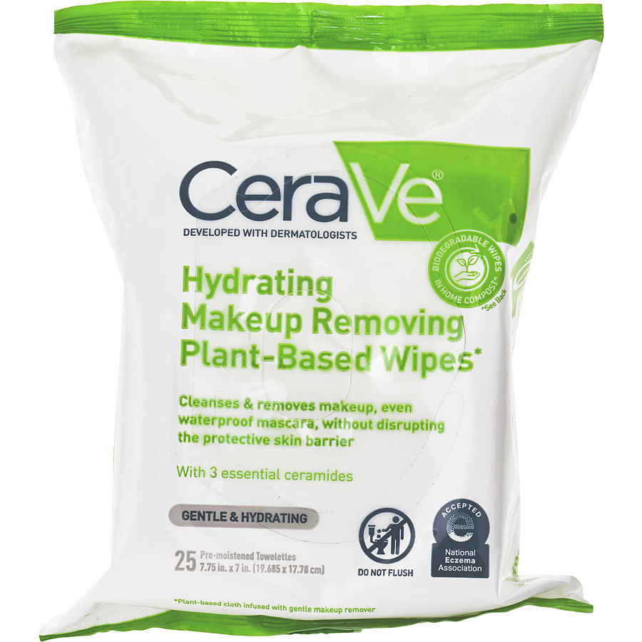 Cerave Hydrating Makeup Removing Plant-Based Wipes 25ct