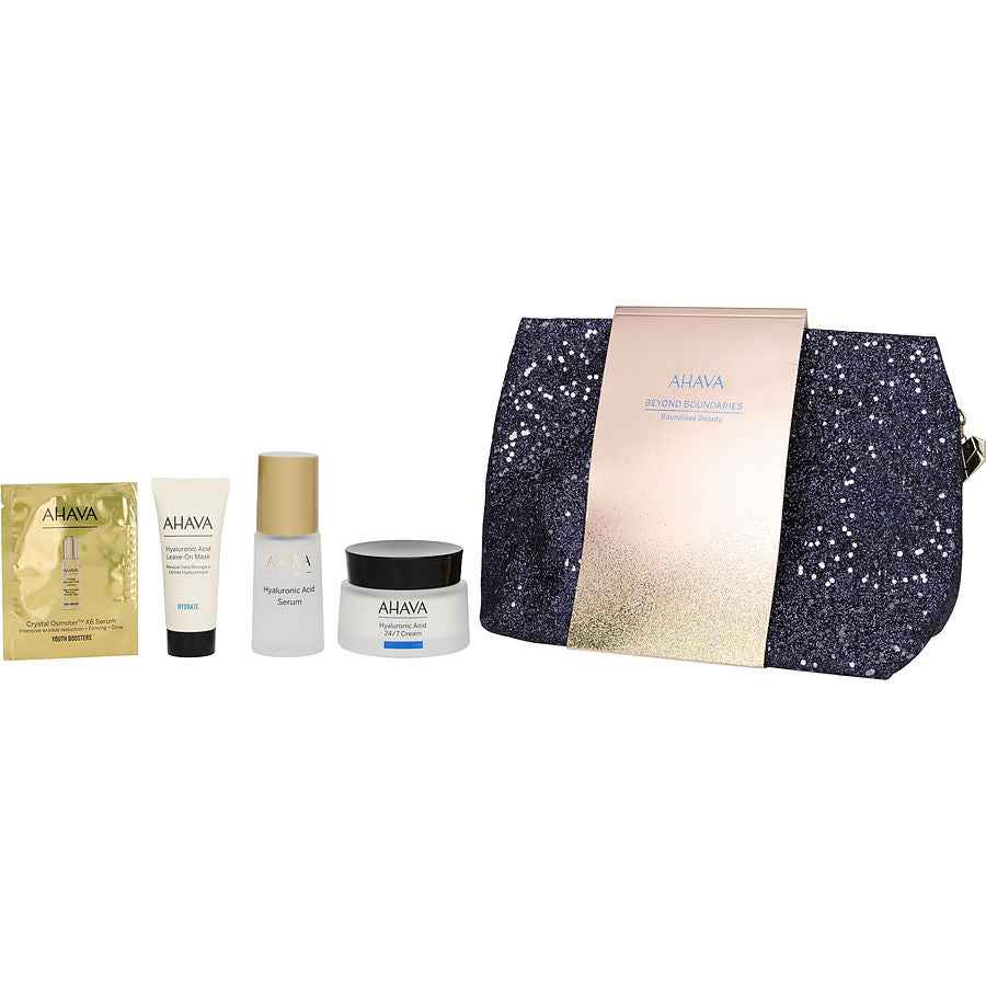 Ahava Beyond Boundaries Boundless Beauty Set: Hyaluronic Acid Serum 30ml + Leave-On Mask 15ml 24/7 Cream 50ml Bag --3pcs+Bag
