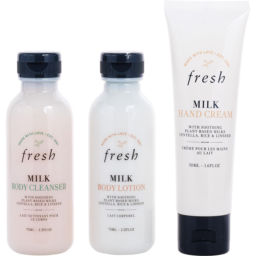 Body Nourishing Trio: Milk Body Wash 75ml + Milk Body Lotion 75ml + Milk Intenstive Hand Cream 50ml --3pcs Fresh