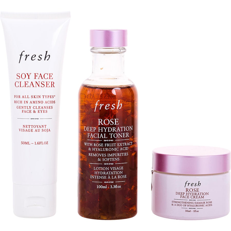 Fresh Daily Hydration To Go: Soy Face Cleanser 50ml + Rose Deep Facial Toner 100ml Cream 30ml --3pcs