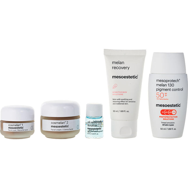 Cosmelan Pack: Melan Recovery 50ml + Melan 130 50ml + Cosmelan 1 30g + Cosmelan 2 30g + Oil Removing Solution --5pcs Mesoestetic