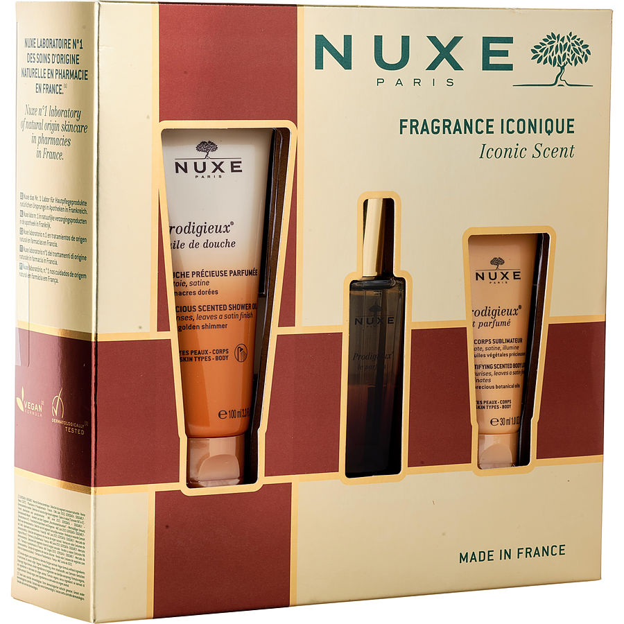 Legendary Scent Set: Prodigieux&reg; Le Parfum 30ml +  Prodigieux&reg; Huile De Douche 100ml +   Prodigieux Body Lotion 30ml --3pcs Nuxe