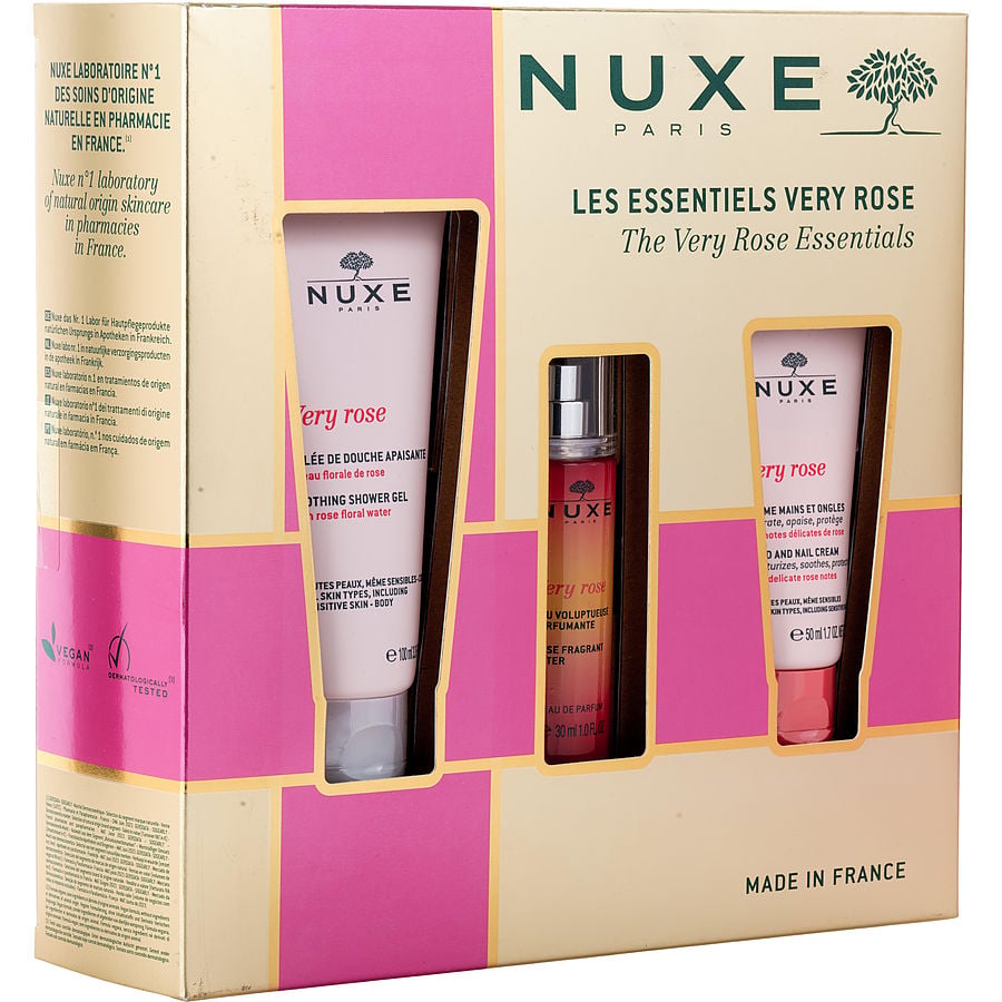 The Very Rose Essentials Set: Rosa Fragrant Water 30ml + Soothing Shower Gel 100ml + Hand And Nail Cream 50ml --3pcs Nuxe