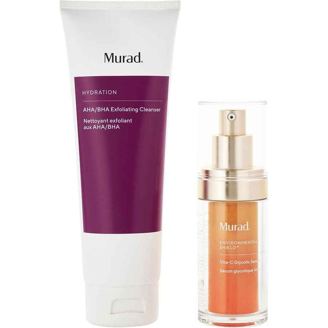 Murad Revive + Repair With Glow-Up Ingredients Set: Aha/Bha Exfoliating Cleanser 150ml Vita-C Glycolic Serum 30ml Cellular Hydration Barrier Cream 7.4ml --3pcs