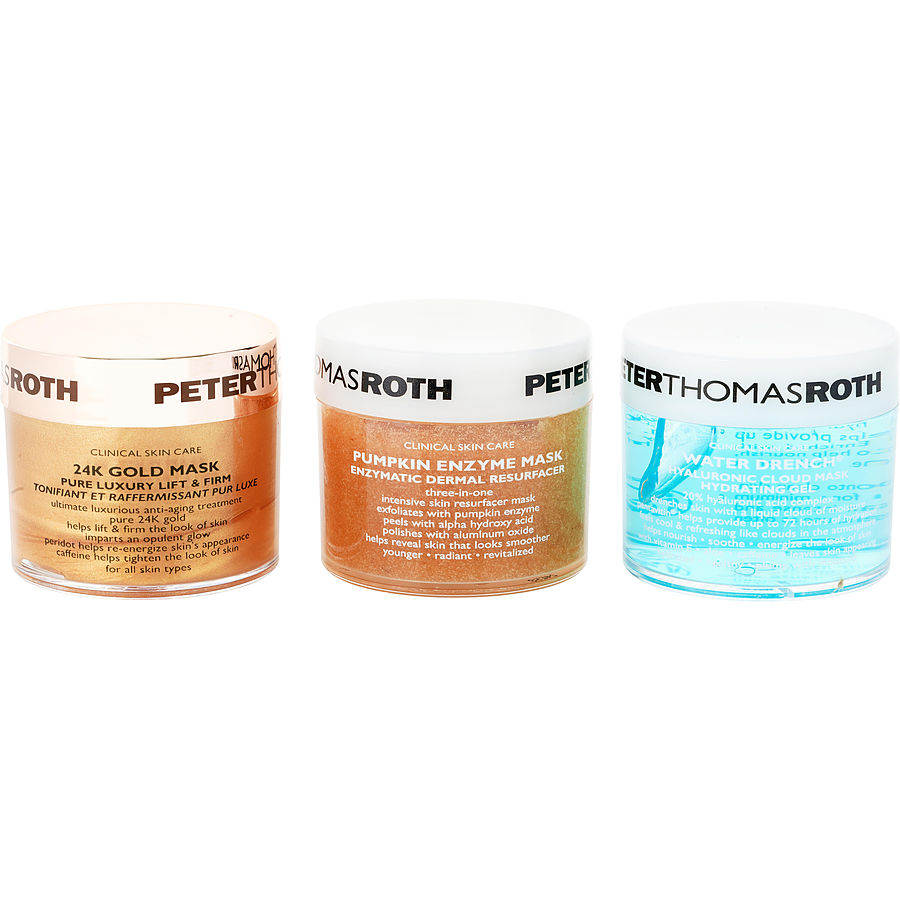 Mask Blast-off 3-piece Kit: Pumpkin Enzyme Mask + 24k Gold Mask + Water Drench Could Mask --3x50ml/1.7oz Peter Thomas Roth