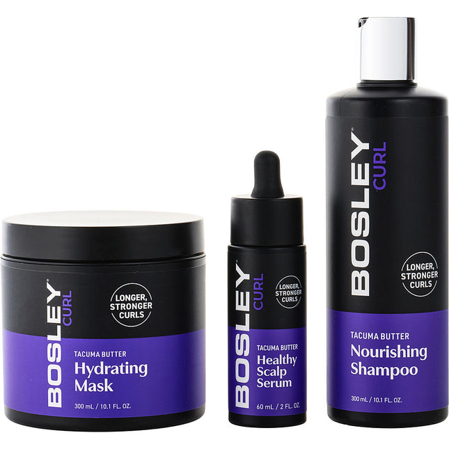 Bosley Bosleycurl Anti-Thinning System (Nourishing Shampoo 300 ml, Hydrating Mask 300ml, Healthy Scalp Serum 60ml)